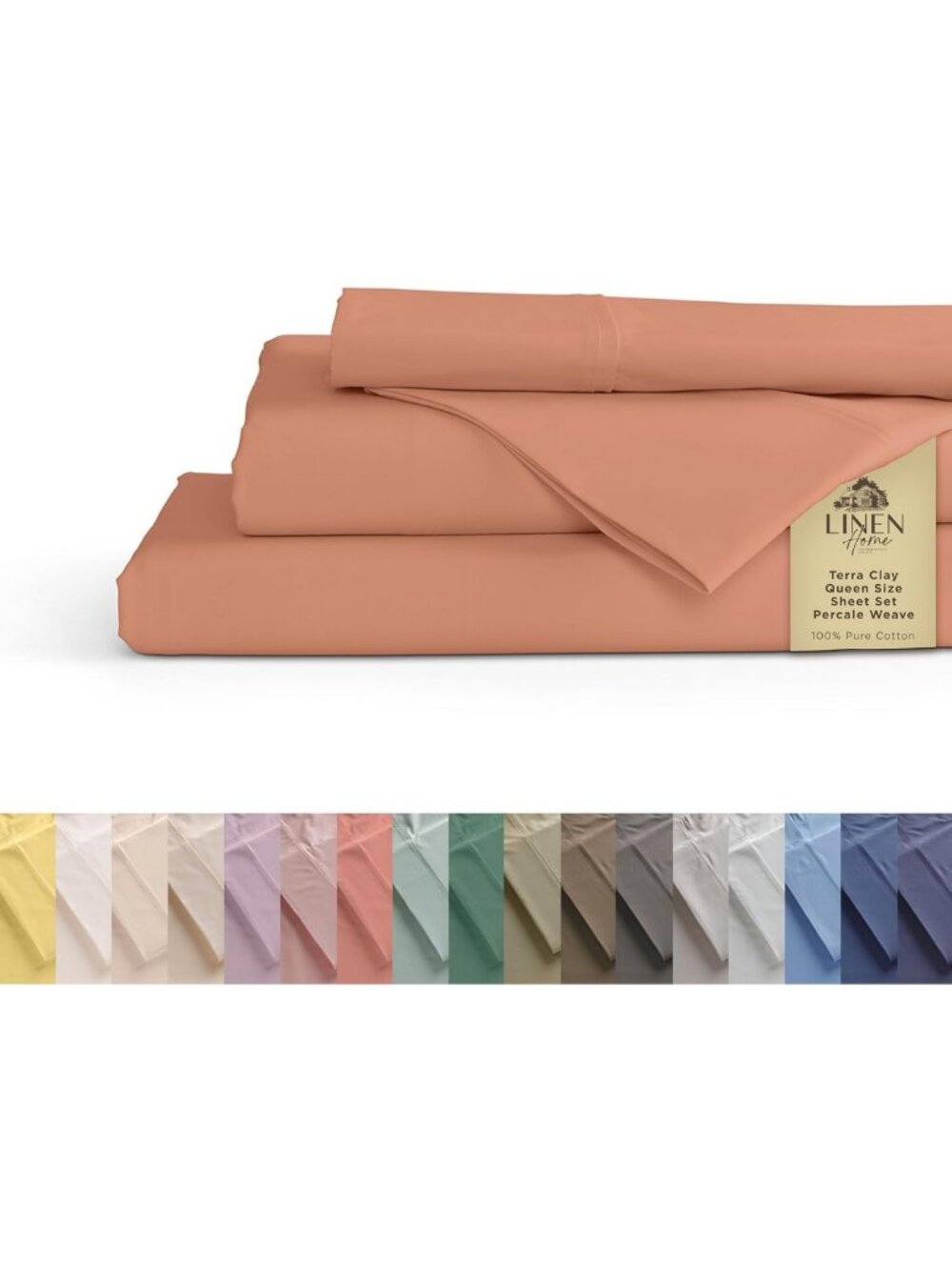 Cooling 100% Cotton Percale Queen Sheet Set - 4 Piece Soft Linen Bedding